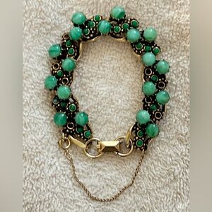 Vintage LAK 925 Sterling Silver Green Cabochon Cluster Bracelet 7" - 43.85g